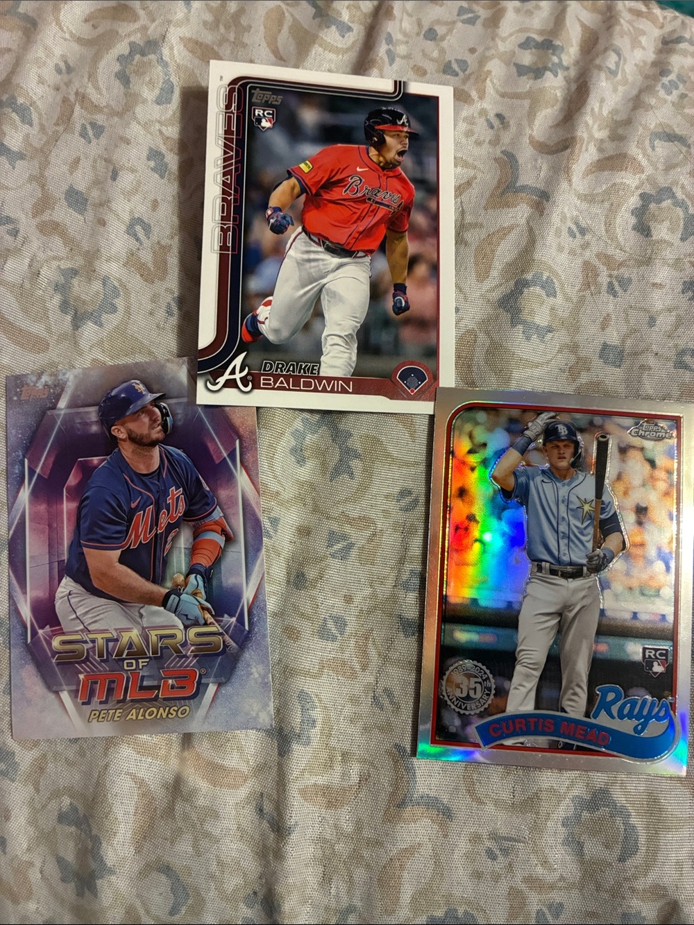 Topps Baseball Card Trio - Red, Blue & Silver Accents